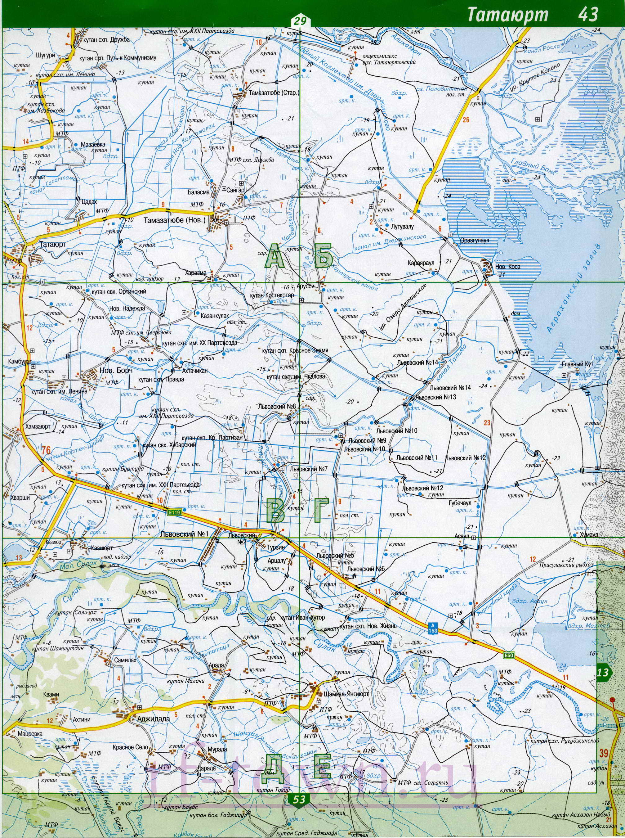 Карта Бабаюртовского района Дагестана. Бабаюртовский район подробная карта, B0 - 