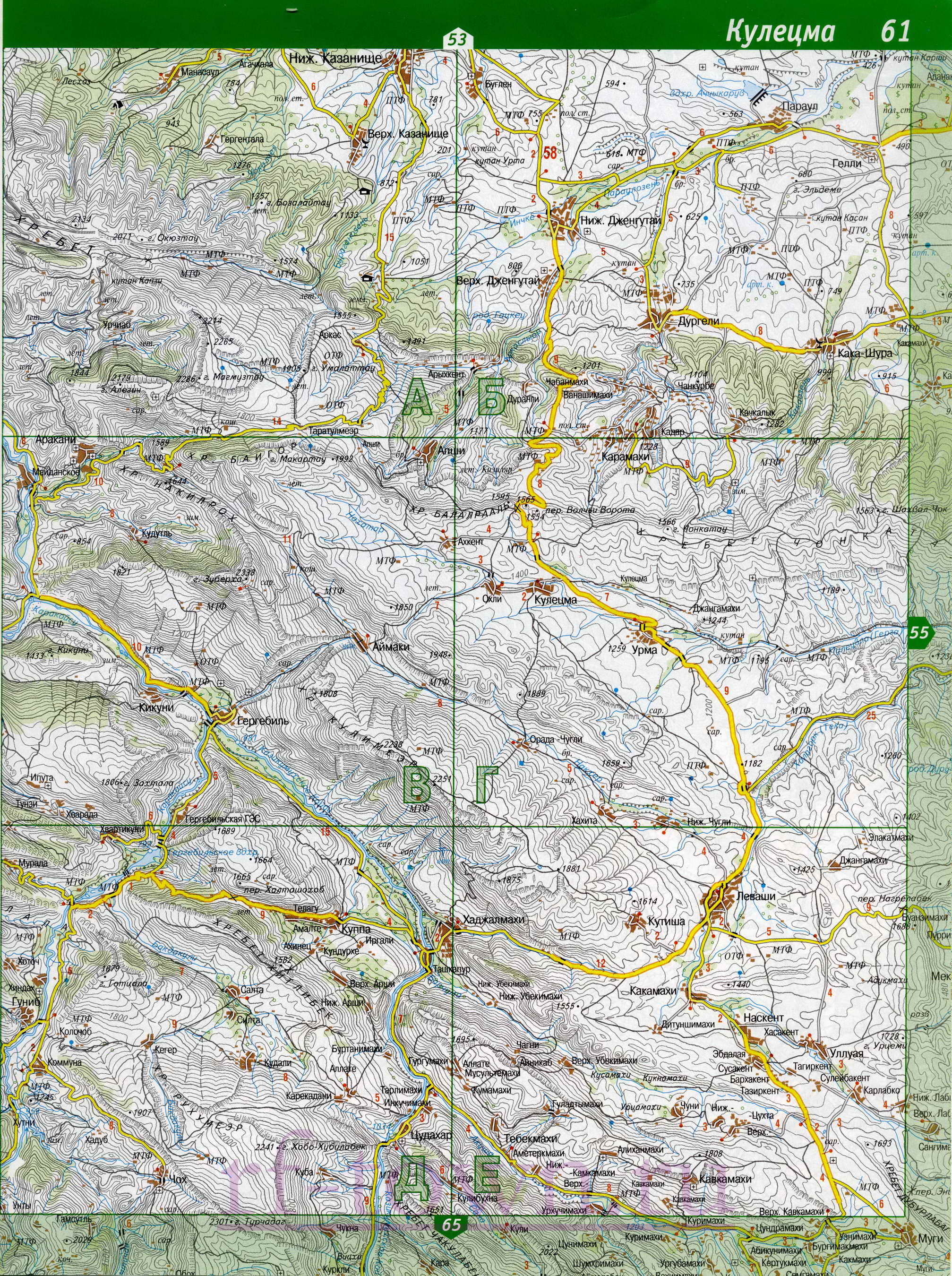 Карта Буйнакского района. Подробная карта Буйнакский район Дагестана, A1 - 