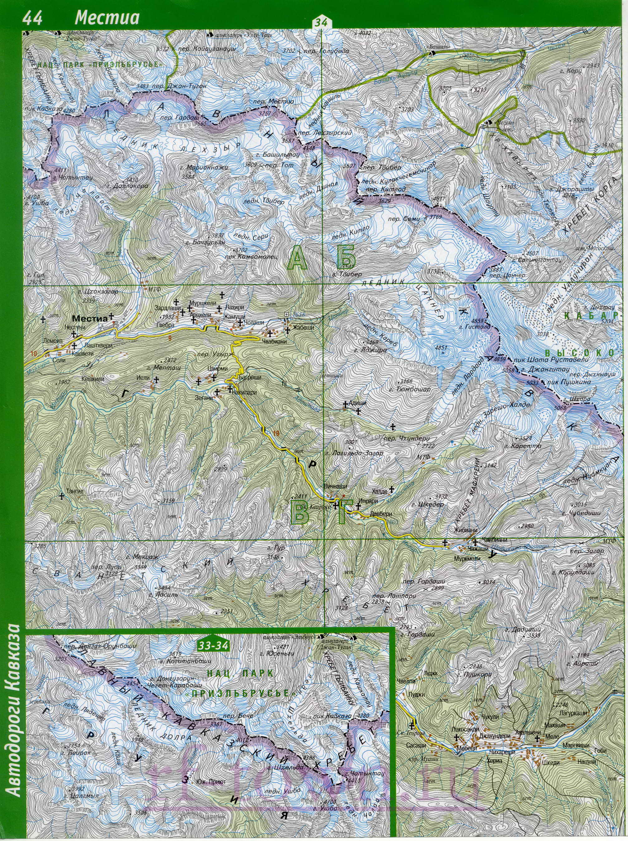 Карта Эльбрусского района Кабардино-Балкарии. Эльбрусский район топографическая карта масштаба 1см:2км, B1 - 