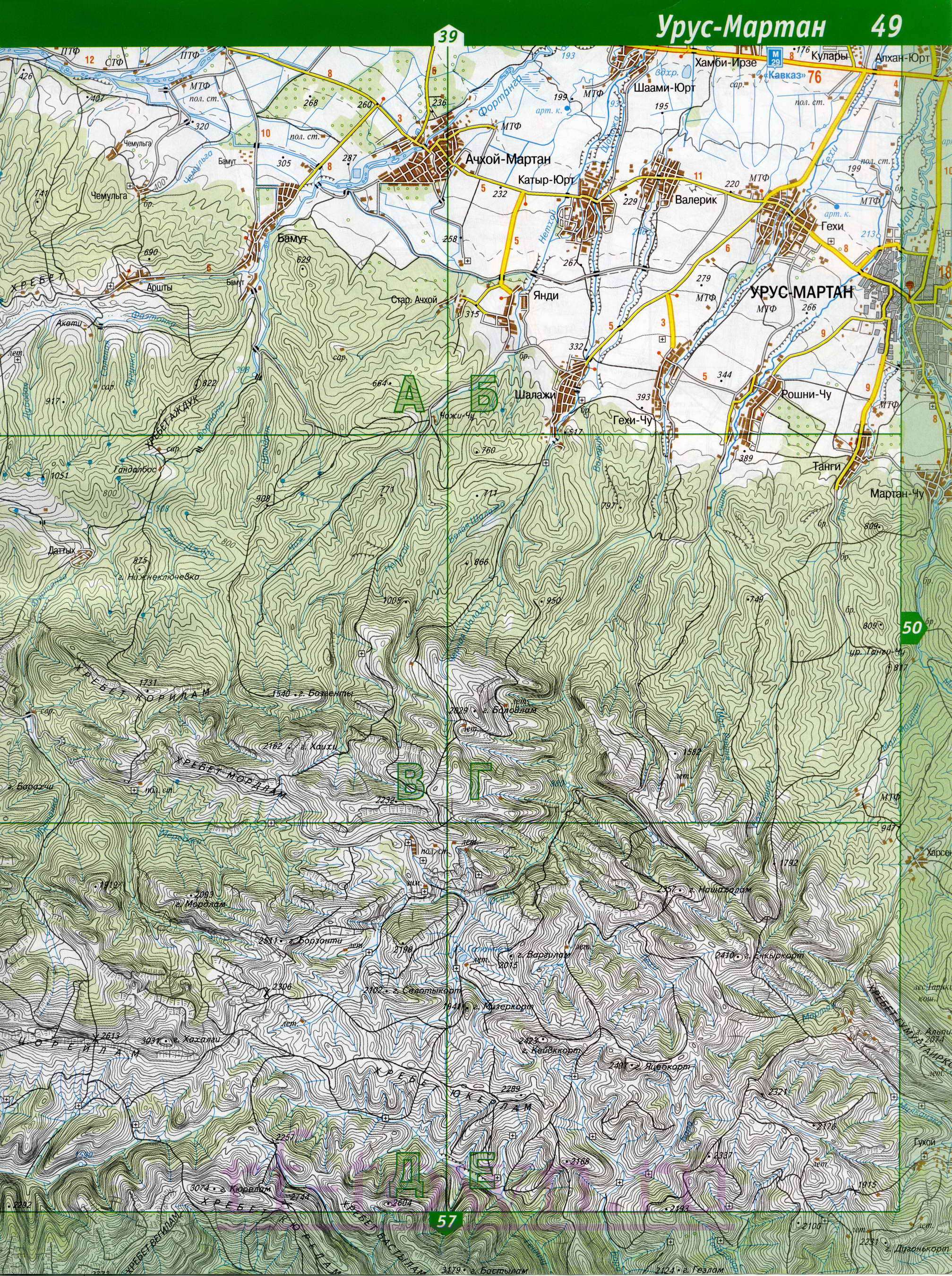 Карта Ингушетии. Подробная топографическая карта Ингушетии. Карта Ингушетии масштаба 1см:2км, B1 - 