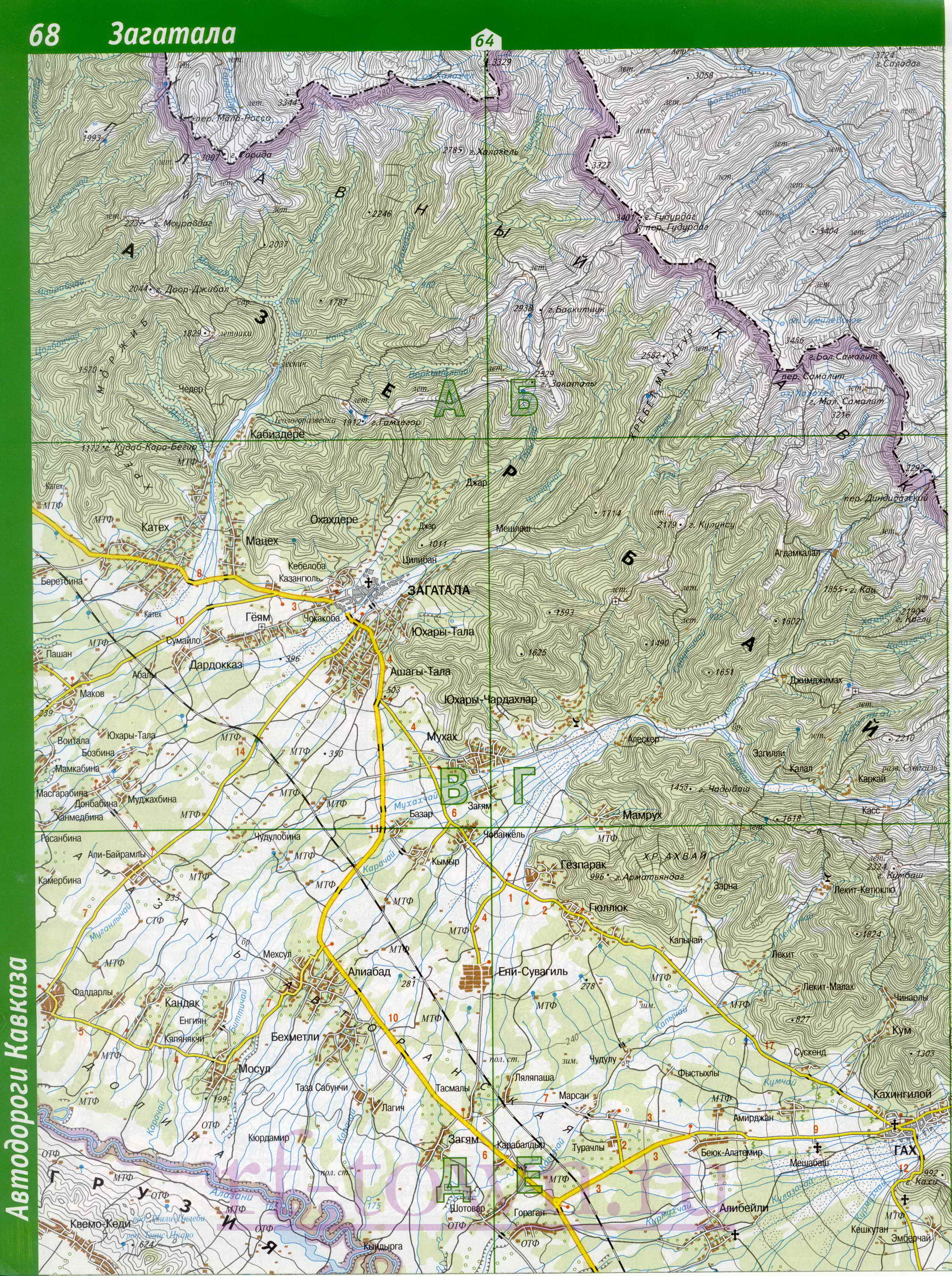 Карта Рутульского района Дагестана. Подробная топографическая карта Рутульский район, A0 - 