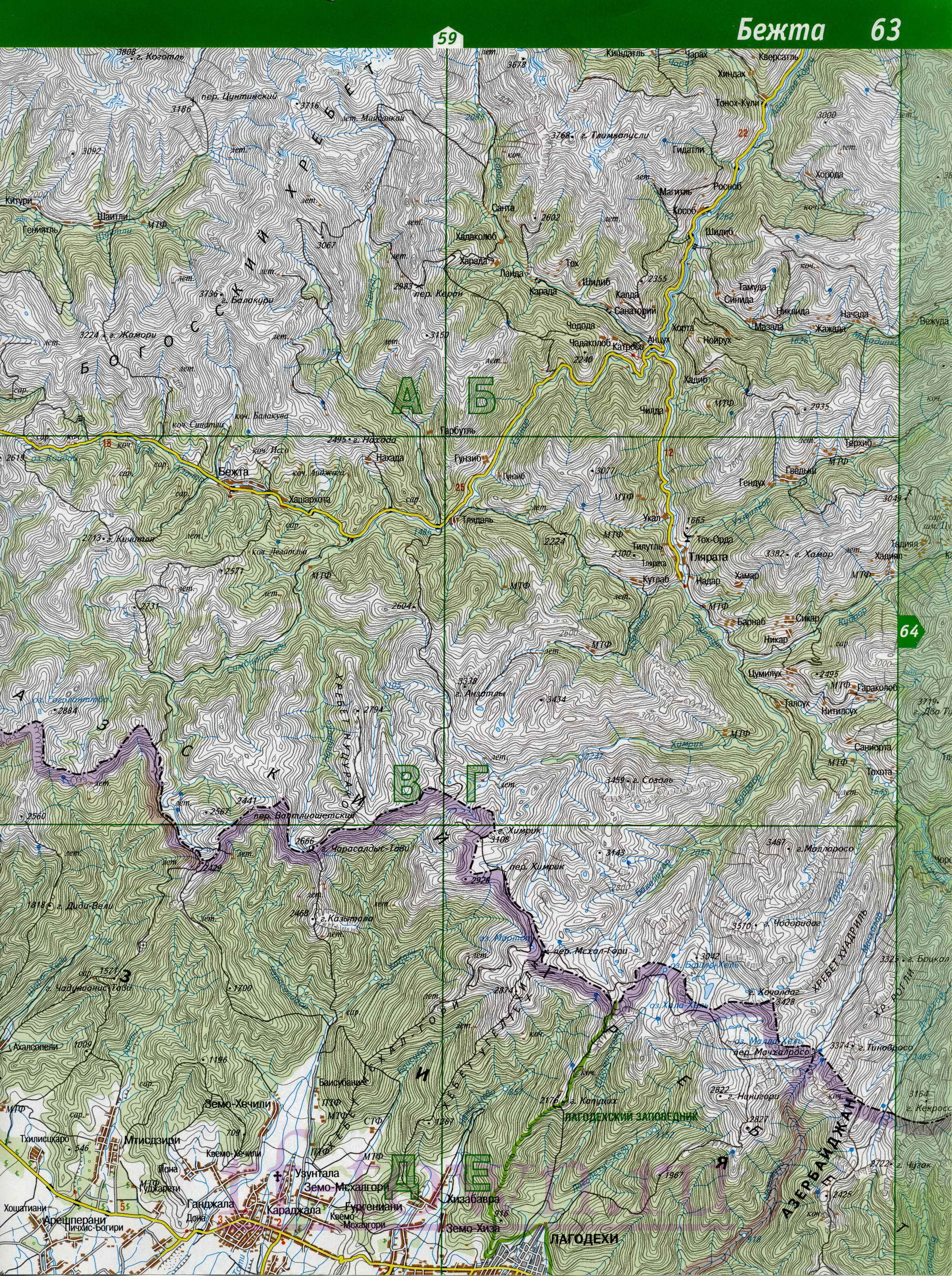 Карта Цунтинского района Дагестана. Подробная топографическая карта Цунтинский район, B0 - 